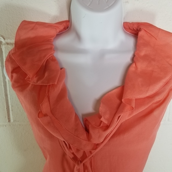 Elie Tahari Christie peach coral linen blend ruffle midi dress - Picture 6 of 11